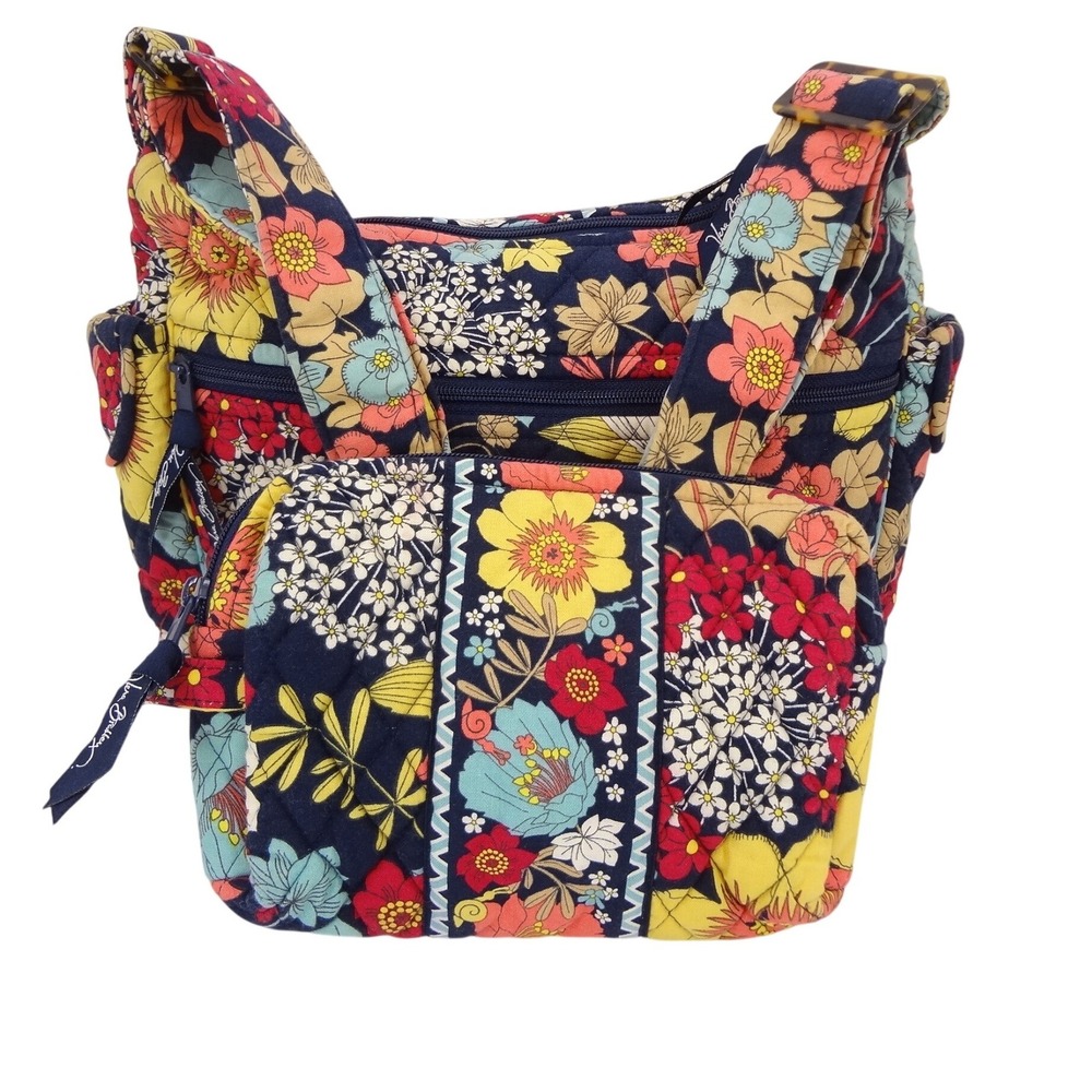 Vera Bradley Happy Snails Crossbody Bag Medium Navy Floral Excellent‎ Quilted